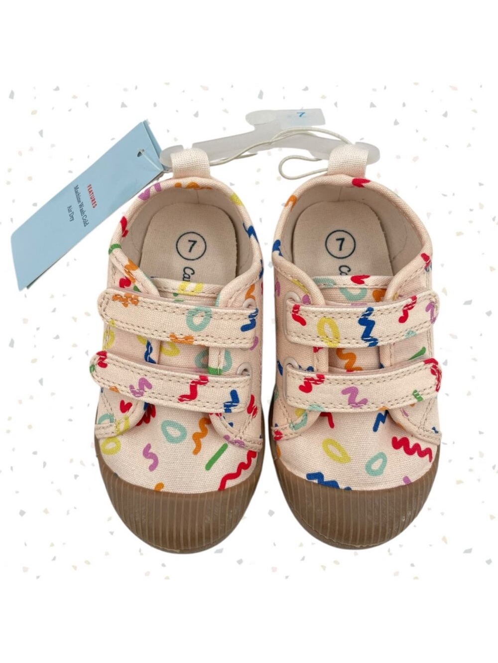 Cat & Jack Parker Squiggle Sprinkles Sneakers Neutral Rainbow Kid Shoes 7 - NEW